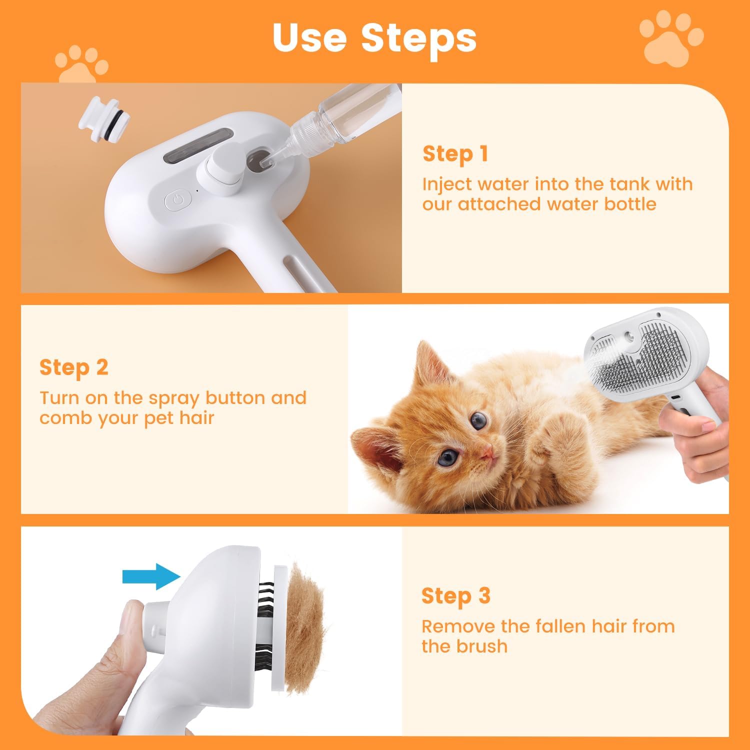 3-in-1 Pet Steam Brush | Electric Brush